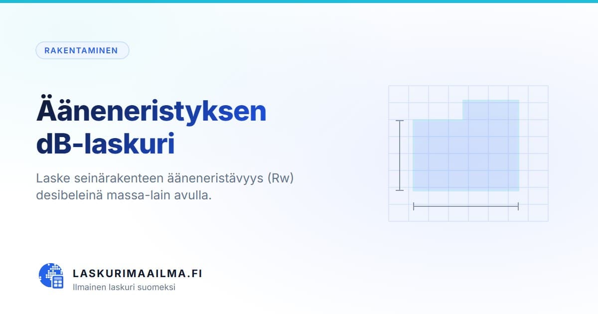 Ääneneristyksen dB-laskuri – Laske seinärakenteen ääneneristävyys (Rw) desibeleinä massa-lain avulla
