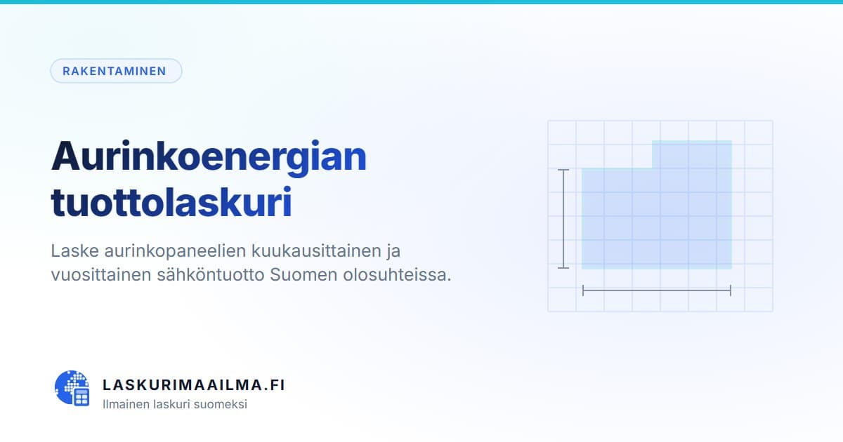Aurinkoenergian tuottolaskuri – Laske aurinkopaneelien kuukausittainen ja vuosittainen sähköntuotto Suomen olosuhteissa