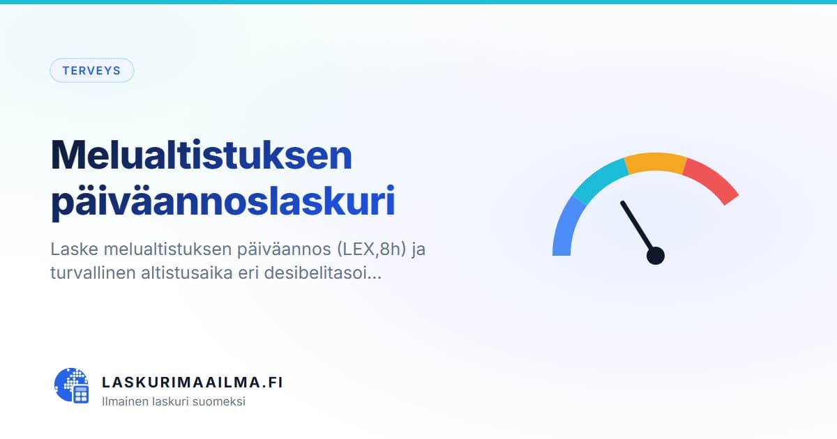 Melualtistuksen päiväannoslaskuri – Laske melualtistuksen päiväannos (LEX,8h) ja turvallinen altistusaika eri desibelitasoi…