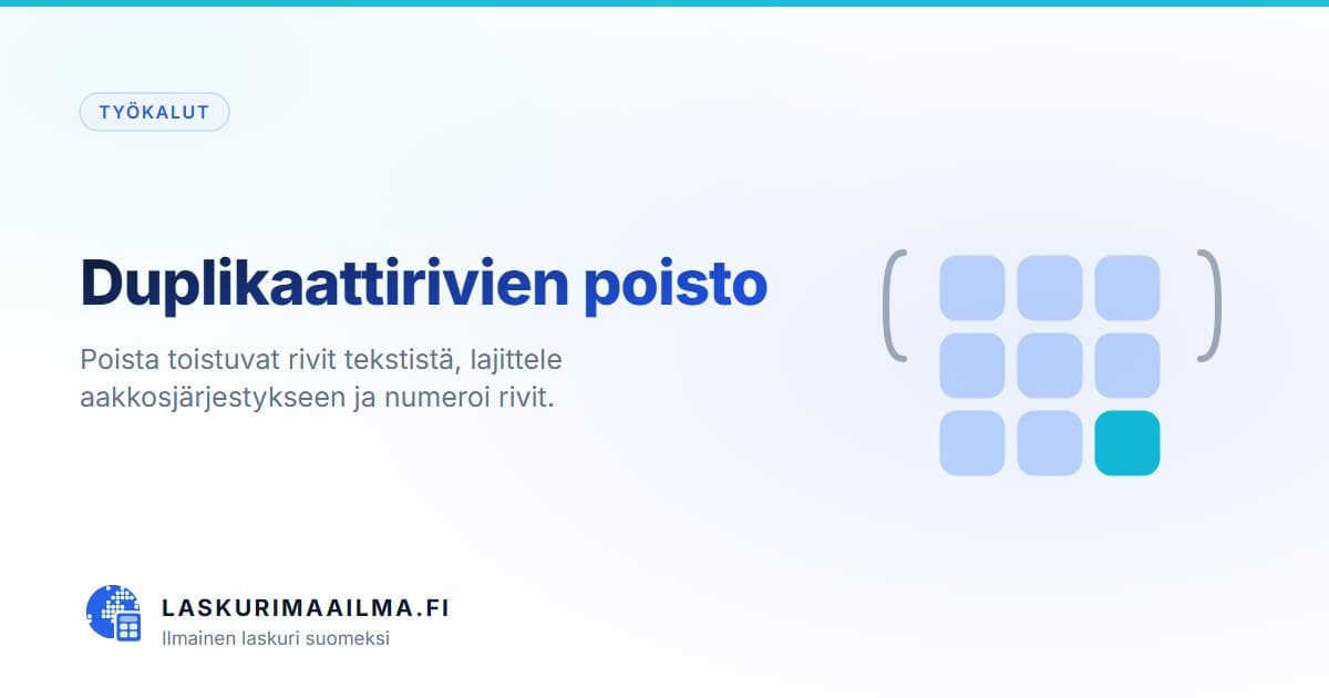 Duplikaattirivien poisto – Poista toistuvat rivit tekstistä, lajittele aakkosjärjestykseen ja numeroi rivit