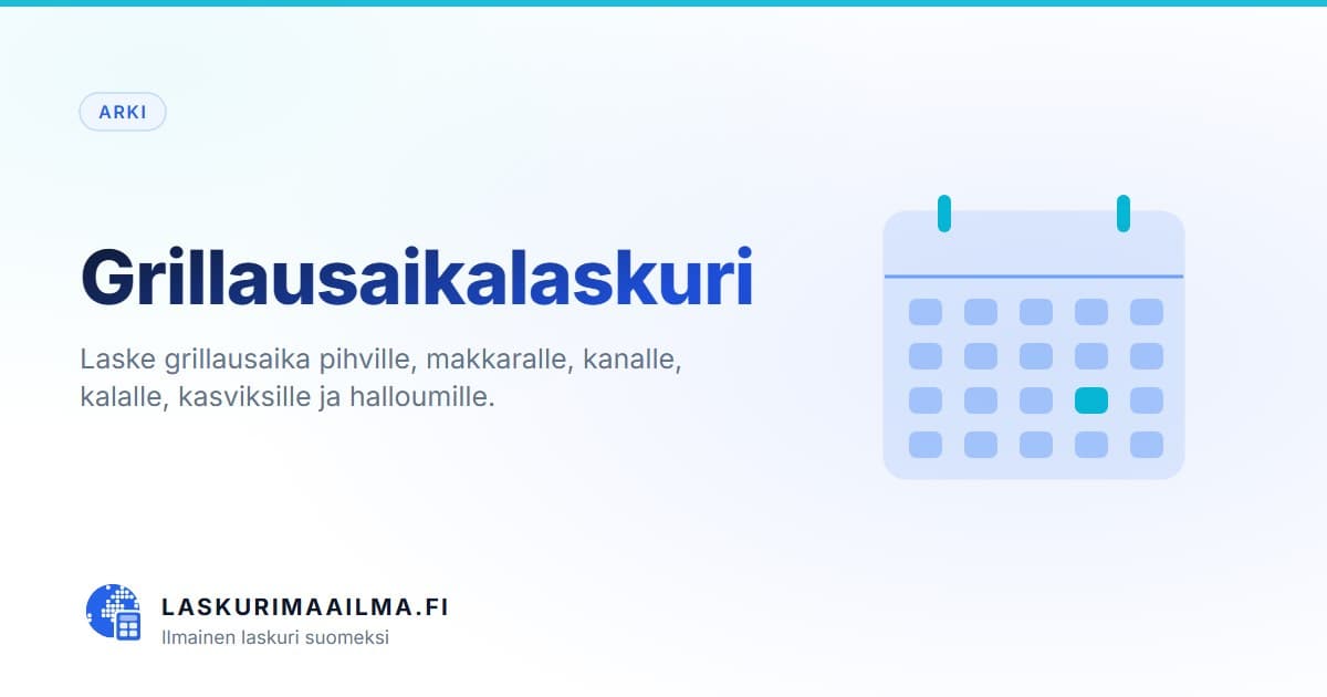 Grillausaikalaskuri – Laske grillausaika pihville, makkaralle, kanalle, kalalle, kasviksille ja halloumille