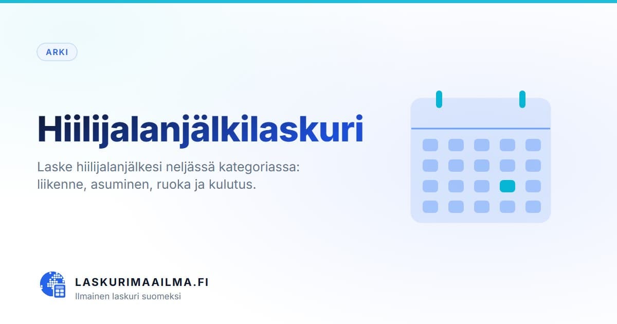 Hiilijalanjälkilaskuri – Laske hiilijalanjälkesi neljässä kategoriassa: liikenne, asuminen, ruoka ja kulutus