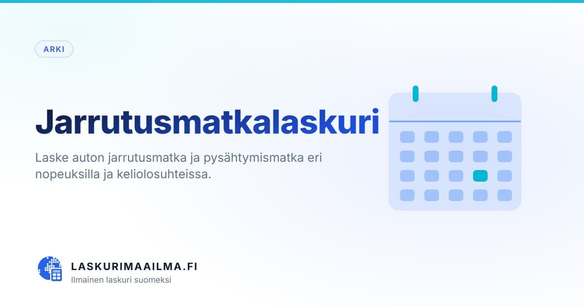 Jarrutusmatkalaskuri – Laske auton jarrutusmatka ja pysähtymismatka eri nopeuksilla ja keliolosuhteissa