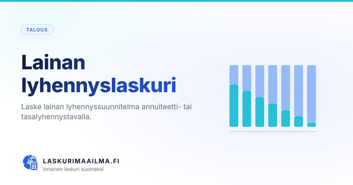 Lainan lyhennyslaskuri – Laske lainan lyhennyssuunnitelma annuiteetti- tai tasalyhennystavalla