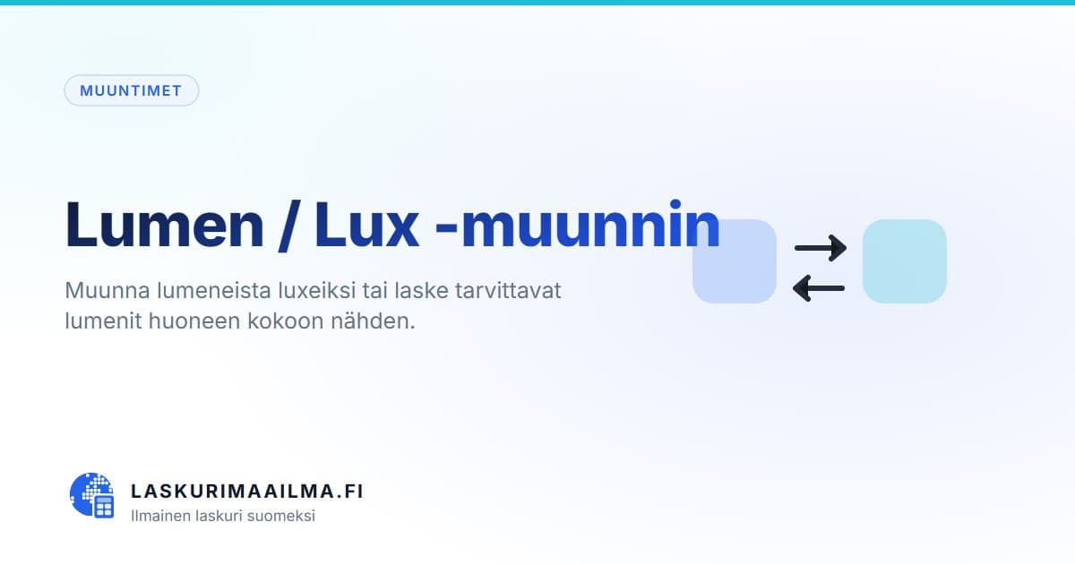 Lumen / Lux -muunnin – Muunna lumeneista luxeiksi tai laske tarvittavat lumenit huoneen kokoon nähden