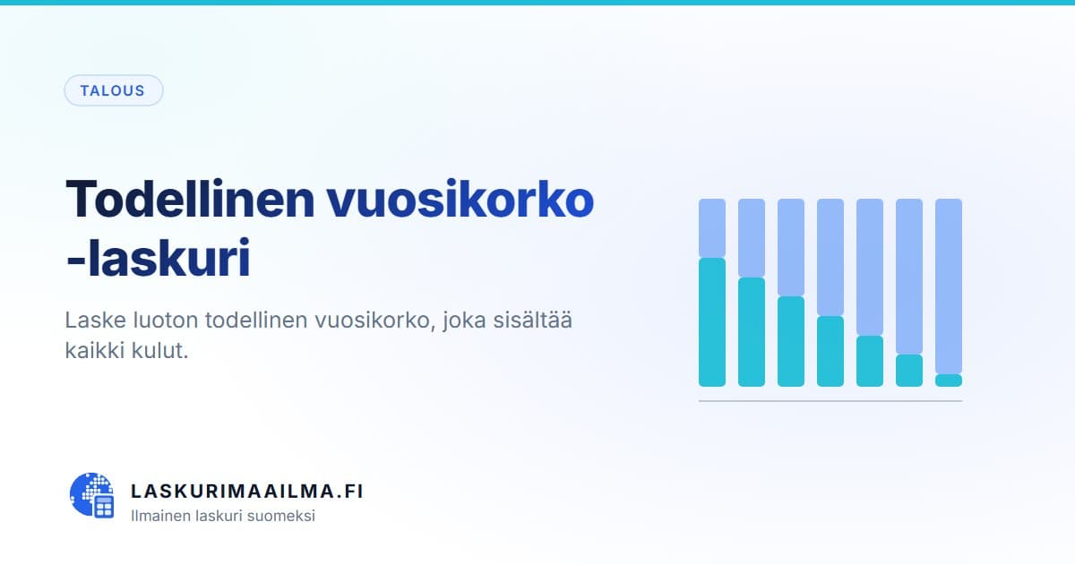 Todellinen vuosikorko -laskuri – Laske luoton todellinen vuosikorko, joka sisältää kaikki kulut