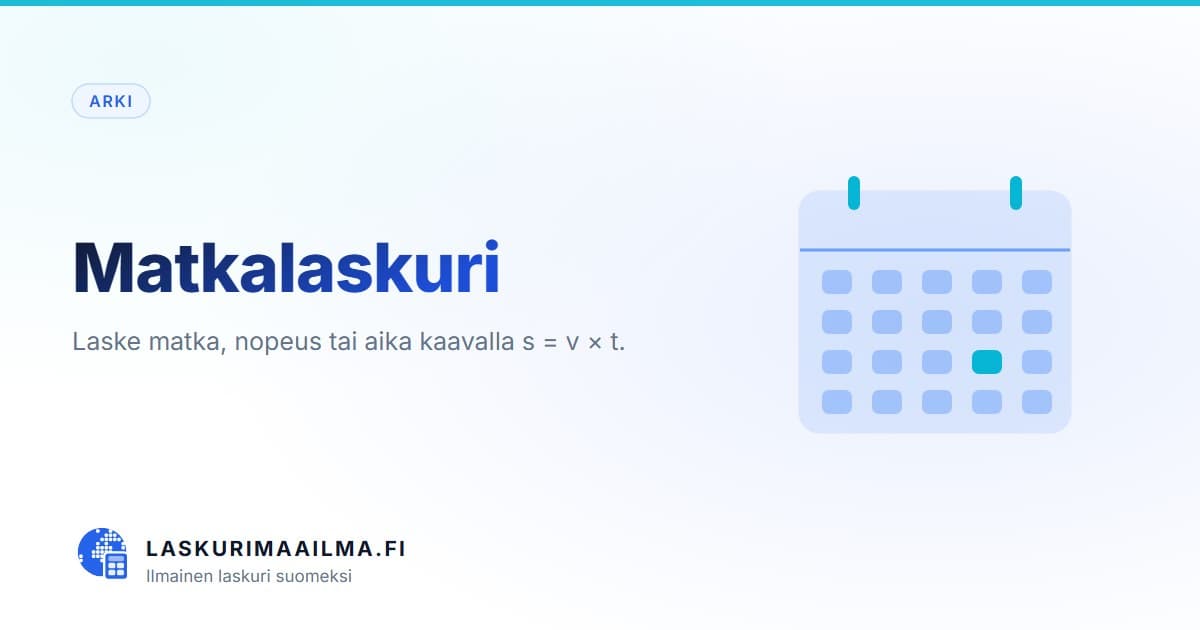 Matkalaskuri – Laske matka, nopeus tai aika kaavalla s = v × t