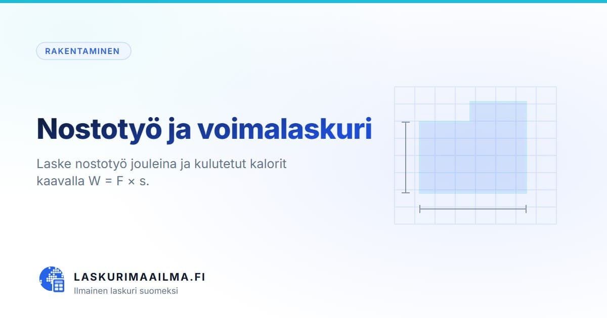 Nostotyö ja voimalaskuri – Laske nostotyö jouleina ja kulutetut kalorit kaavalla W = F × s