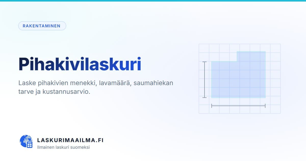 Pihakivilaskuri – Laske pihakivien menekki, lavamäärä, saumahiekan tarve ja kustannusarvio