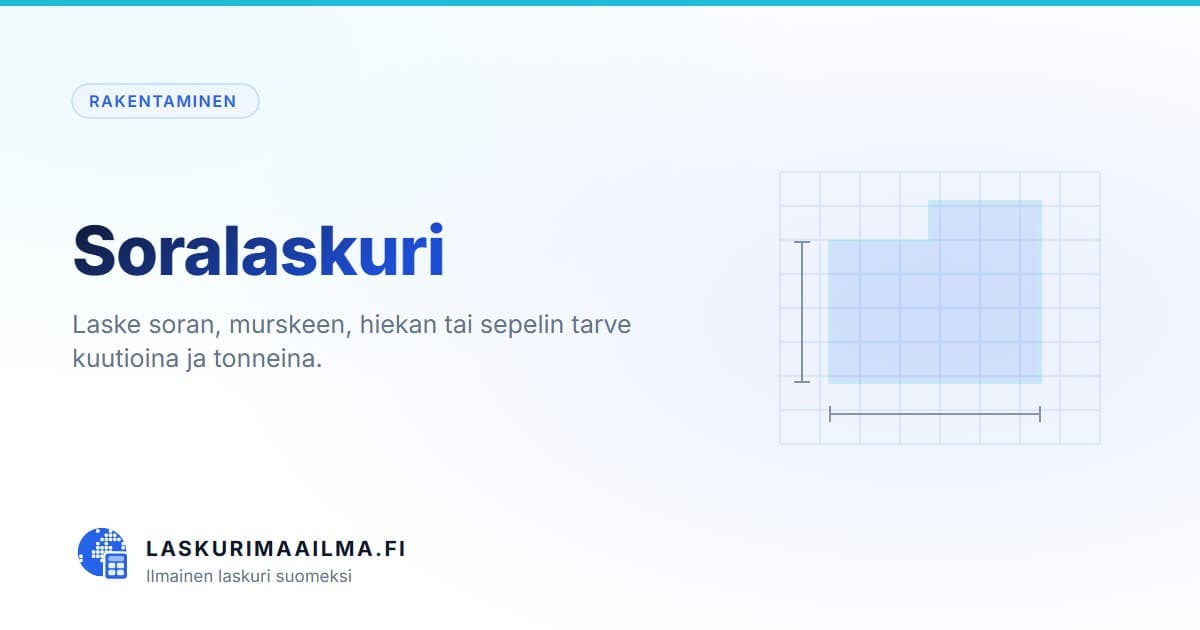 Soralaskuri – Laske soran, murskeen, hiekan tai sepelin tarve kuutioina ja tonneina