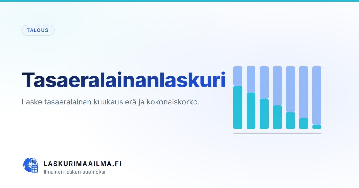 Tasaeralainanlaskuri – Laske tasaeralainan kuukausierä ja kokonaiskorko