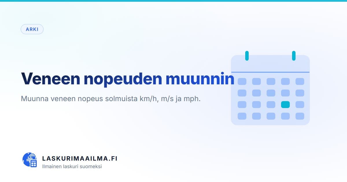 Veneen nopeuden muunnin – Muunna veneen nopeus solmuista km/h, m/s ja mph