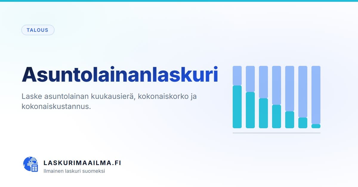 Asuntolainanlaskuri – Laske asuntolainan kuukausierä, kokonaiskorko ja kokonaiskustannus