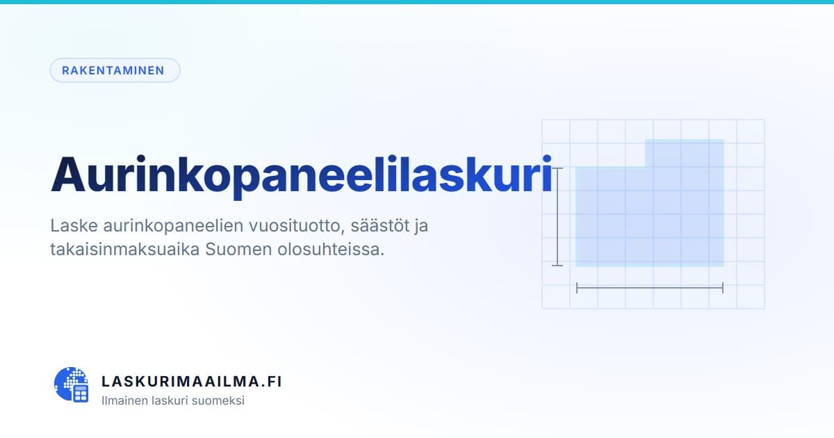 Aurinkopaneelilaskuri – Laske aurinkopaneelien vuosituotto, säästöt ja takaisinmaksuaika Suomen olosuhteissa