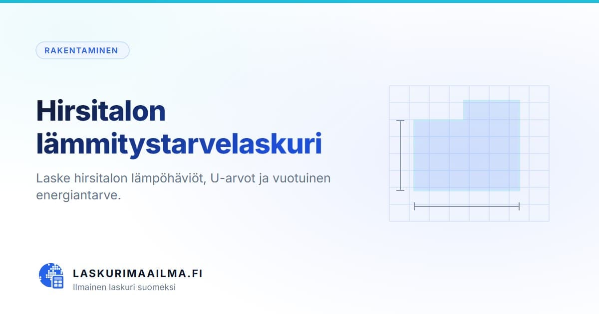Hirsitalon lämmitystarvelaskuri – Laske hirsitalon lämpöhäviöt, U-arvot ja vuotuinen energiantarve