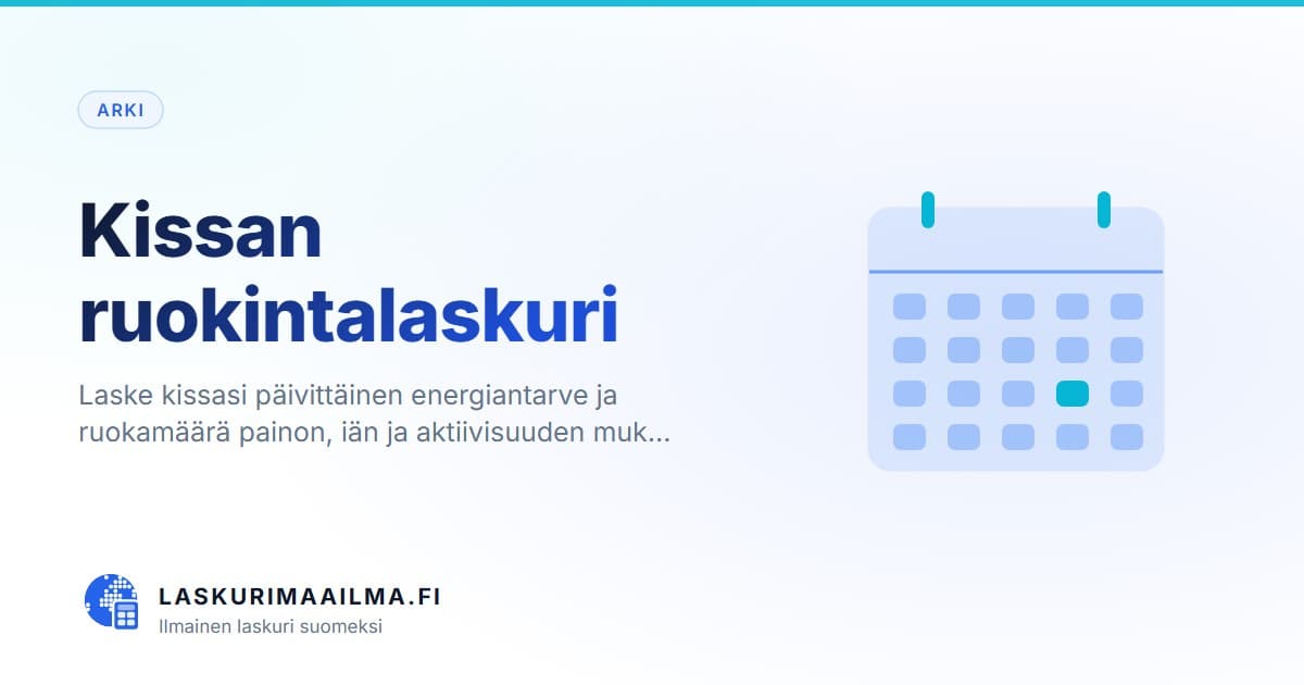 Kissan ruokintalaskuri – Laske kissasi päivittäinen energiantarve ja ruokamäärä painon, iän ja aktiivisuuden muk…
