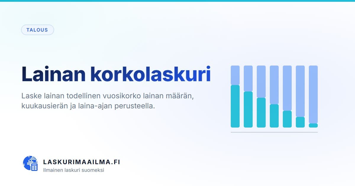 Lainan korkolaskuri – Laske lainan todellinen vuosikorko lainan määrän, kuukausierän ja laina-ajan perusteella