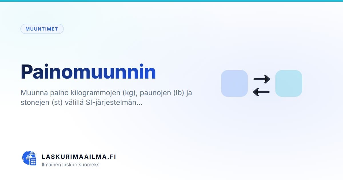 Painomuunnin – Muunna paino kilogrammojen (kg), paunojen (lb) ja stonejen (st) välillä SI-järjestelmän…