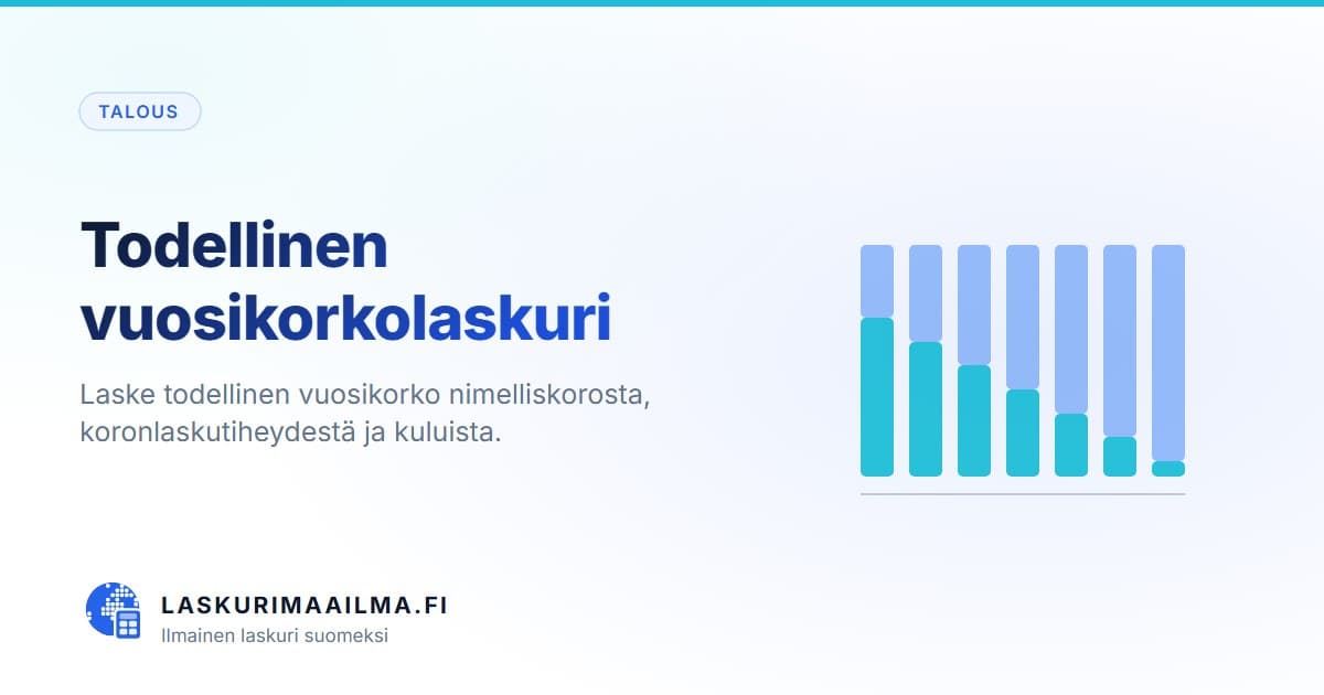 Todellinen vuosikorkolaskuri – Laske todellinen vuosikorko nimelliskorosta, koronlaskutiheydestä ja kuluista