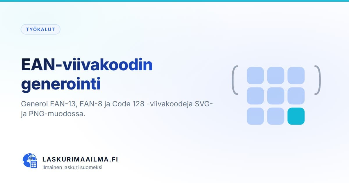 EAN-viivakoodin generointi – Generoi EAN-13, EAN-8 ja Code 128 -viivakoodeja SVG- ja PNG-muodossa