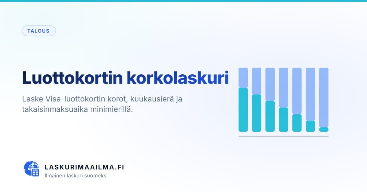 Luottokortin korkolaskuri – Laske Visa-luottokortin korot, kuukausierä ja takaisinmaksuaika minimierillä